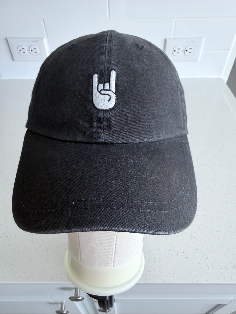 Black Embroidered Rock Hand Baseball Cap - Unbranded